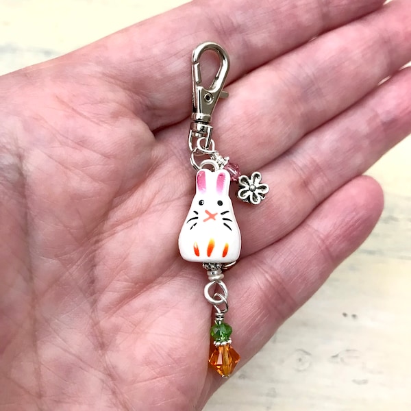 Cute White Bunny Rabbit Zipper Pull, Zipper Charms, Purse Pulls, Belt Bag Charm, Purse Charm, Backpack Decoration, Bag Clip, Purse Clip