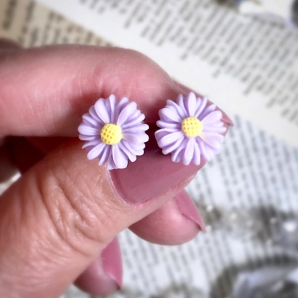 Daisy Stud Earrings, Flower Posts, Sunflower Earrings, Floral Jewelry, White, Pink, Purple, Green, Teal, Yellow Sunflower, Ready to Ship