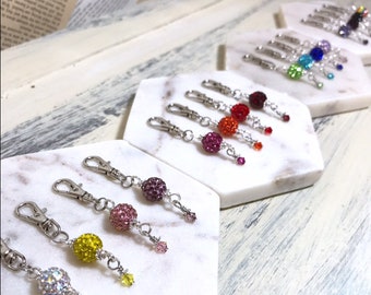 Sparkly Rhinestone Zipper Pull Charms, Disco Ball Charm, Purse Pulls, Zipper Charms, Bag Clip, Backpack Charms, Rainbow, You Choose Color