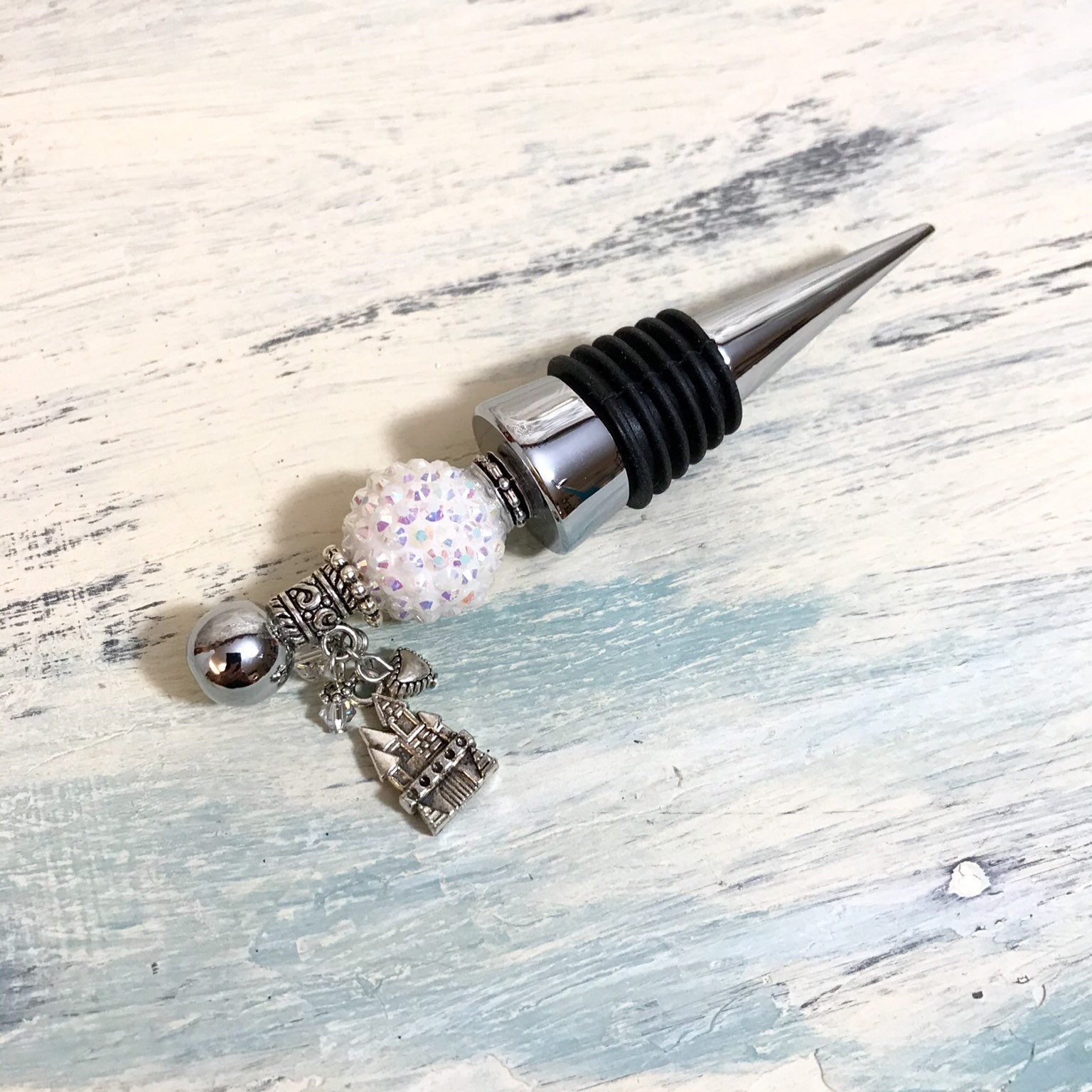 Princess Castle Wine Bottle Stopper White Beaded Wine ...