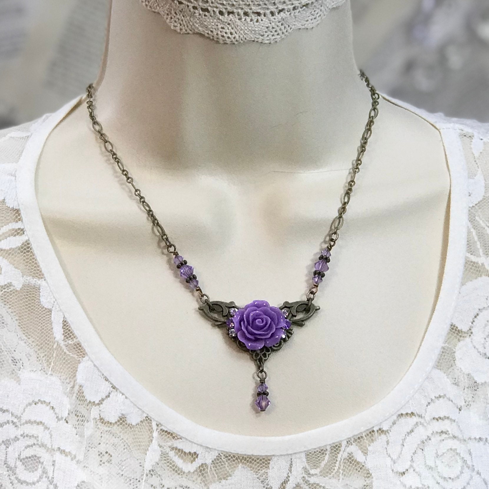 Rose Gold Flower Pendant In Purple Amethyst With Another Gold Flower -  Pasquini Roma