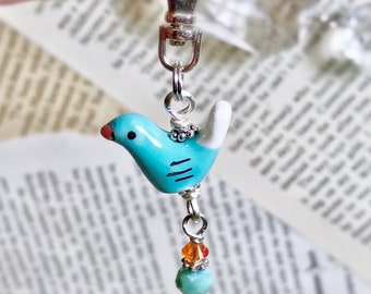 Blue Bird Zipper Pull, Cute Bird Charm, Birdy Zipper Charms, Beaded Purse Pull, Bag Clip, Backpack Decoration, Nature Lover, Gardener Gift