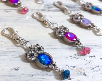 Owl Zipper Pull: Sparkly Rhinestone Belt Bag Clip, Purse Charm
