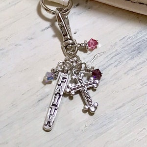 Faith and Cross Zipper Pull, Zipper Charm, Bag Clip, Purse Pull, Purse Charm, Backpack Charm, Jacket Charm, Word Charms, Religious Charm