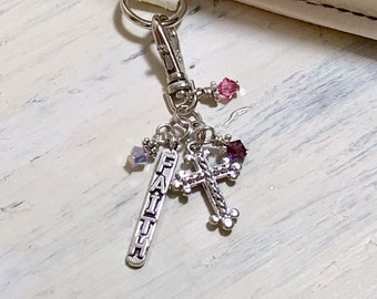 Faith and Cross Zipper Pull, Zipper Charm, Bag Clip, Purse Pull, Purse Charm, Backpack Charm, Jacket Charm, Word Charms, Religious Charm