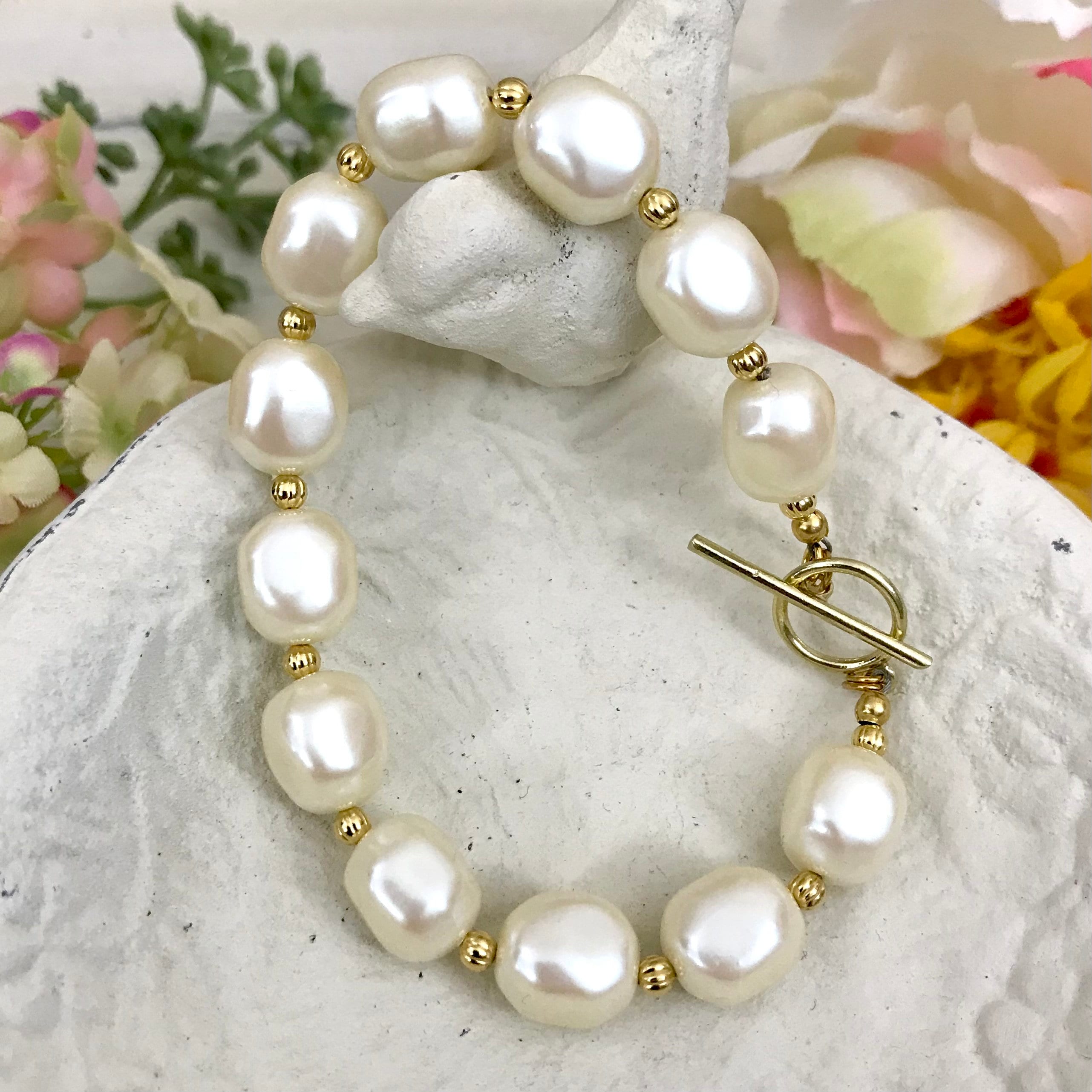 Off White Chunky Nugget Baroque Imitation Pearl Bracelet