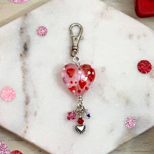 Big Valentine Pink Heart Zipper Pull, Pink Heart Bead, Purse Pull, Bag Clip, Backpack Charm, Purse Charm, Love One Another, Love Always Wins