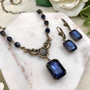 gold jewelry for navy dress Navy Blue Gold Necklace Set