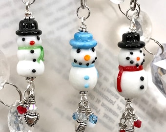 Snowman Zipper Pull, Snow, Holiday Charm, Christmas Purse Pull, Bag Clip, Backpack Decoration, Clip on Charm, Snowman Clip, Winter Charm