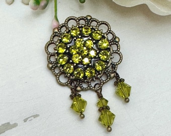Mossy Green Brooch, Sparkly Lapel Pin, Wedding Guest, Bridesmaid, Prom Jewelry, Spring Green, Gift for Her