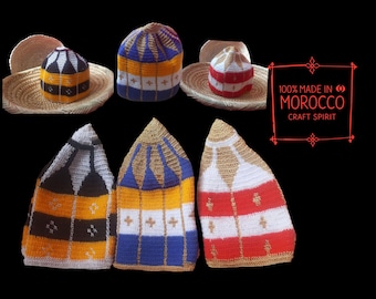 Moroccan hat. (3) Moroccan Hats. hand made. Handcraft of Marrakesh. Pack of (3) hats.