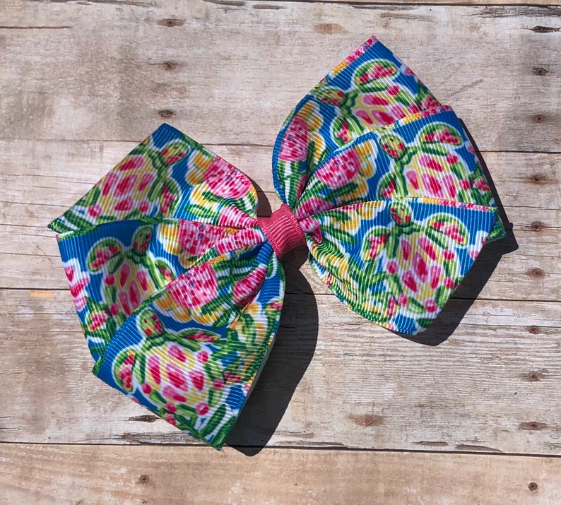 tropical kids accessory resort hair girl Pink Sea Turtles Print Bow by Cheryl/'s Bowtique beach teen cruise