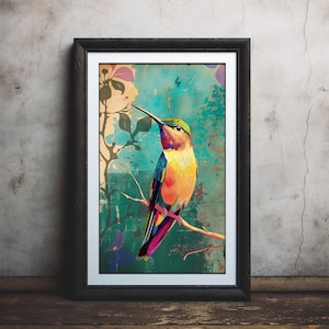 Colibrì colorato, illustrazione della natura stravagante, poster da parete moderno per la tua casa Ottima idea regalo, ottima qualità di stampa #257