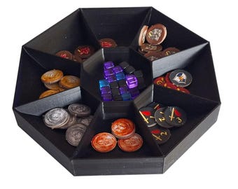 Feeder, holder, 9-compartment container for resources, board game tokens