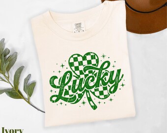 Comfort Colors® Lucky Shirt, St. Patrick's Day Shirt, Lucky Clover Shirt, Checkered Lucky Shirt, Irish Day Shirt, Shamrock Shirt, Irish Gift