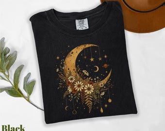 Comfort Colors® Celestial Moon Shirt, Floral Moon Shirt, Astrology Shirt, Mystical Moon Gift, Galaxy Shirt, Spiritual Shirt, Moon Lover Gift
