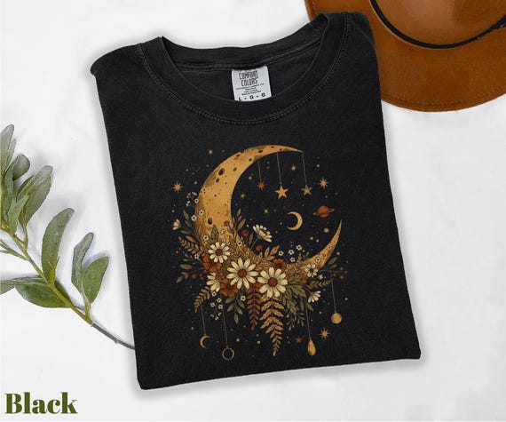 Comfort Colors® Celestial Moon Shirt, Floral Moon Shirt, Astrology Shirt, Mystical Moon Gift, Galaxy Shirt, Spiritual Shirt, Moon Lover Gift