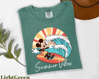 Comfort Colors® Mickey Summer Vibes Shirt, Mickey Surfing Shirt, Surfer Mickey Mouse Tee, Disney Summer Vibes Shirt, Disneyland Summer Shirt
