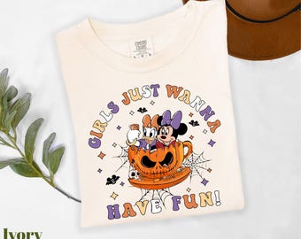 Comfort Colors® Girls Just Wanna Have Fun Halloween Shirt, Disney Halloween Shirt, Spooky Season Disney Shirt, Minnie Daisy Besties Shirt