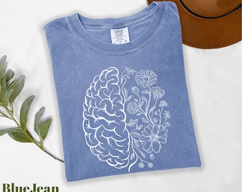 Comfort Colors® Floral Brain Shirt, Mental Health Shirt, Floral Mental Shirt, Nurse Shirt, Therapist Shirt,  Brain Anatomy Shirt