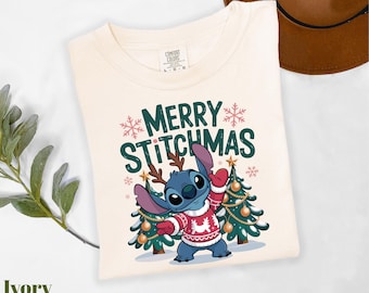 Comfort Colors® Merry Stitchmas Shirt, Disney Stitch Shirt, Stitch Christmas Shirt, Disneyland Christmas Shirt, Stitch Winter Shirt