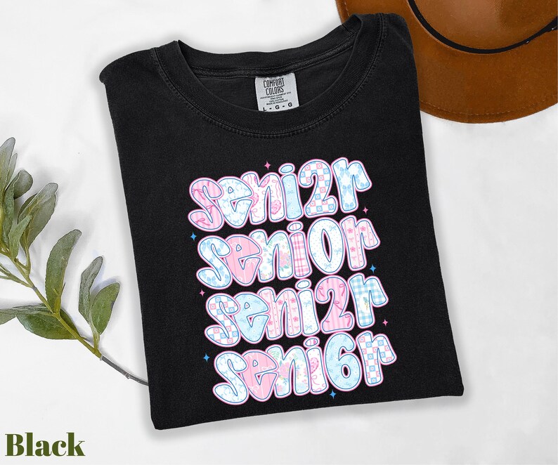 a black t - shirt with the words senior senior senior senior on it