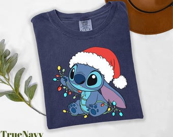 Comfort Colors® Stitch Christmas Shirt, Stitch Christmas Lights Shirt, Disney Christmas Tee, Stitch Merry Christmas Shirt, Disney Xmas Shirt