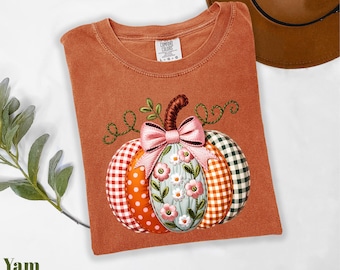Comfort Colors® Patchwork Pumpkin Shirt, Pumpkin Season Shirt, Checkered Pumpkin Shirt, Floral Pumpkin Shirt, Thanksgiving Shirt