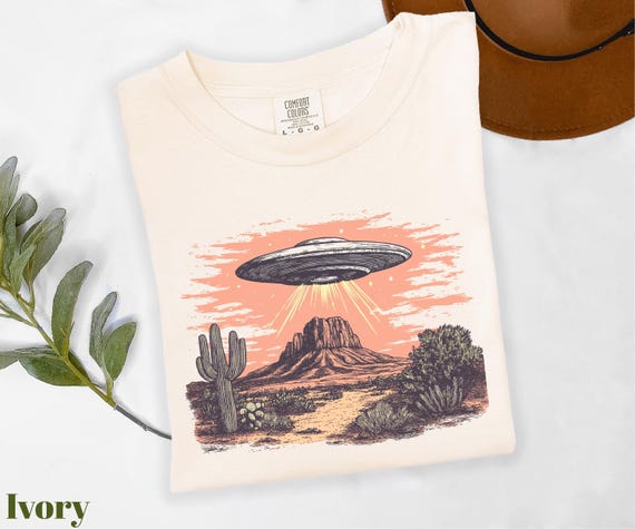 Comfort Colors® UFO Shirt, Western Shirt, Retro Ufo Shirt, 90s Western Ufo Shirt, Spaceship Shirt, Alien Shirt, Vintage Ufo Shirt