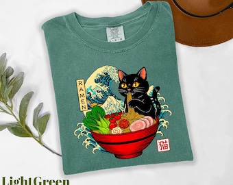 Comfort Colors® Ramen Cat Shirt, Japanese Food Shirt, Anime Cat Shirt, Cat Lover Shirt, Kitty Shirt, Ramen Noodle Black Cat Tee