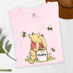 a pink t - shirt with a picture of a winnie the pooh holding a