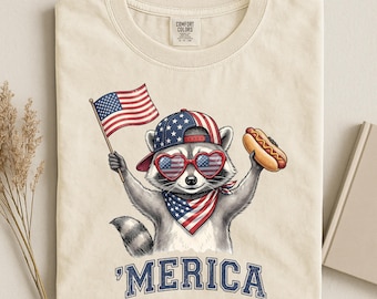 Comfort Colors® Merica Shirt, 4th of July Raccoon Shirt, Merica Raccoon Shirt, Patriotic Animal Shirt, Independence Day Shirt, USA Shirt