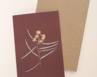 Wattle on Burgundy - Australian Native Any Occasion Greeting Card - Eco Friendly Hand Made Gift - Blank Inside