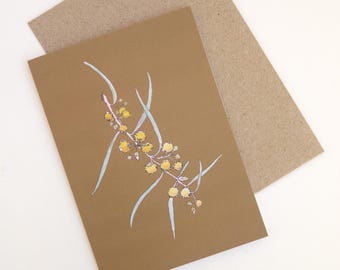 Wattle on Gold - Australian Native Any Occasion Greeting Card - Eco Friendly Hand Made Gift - Blank Inside