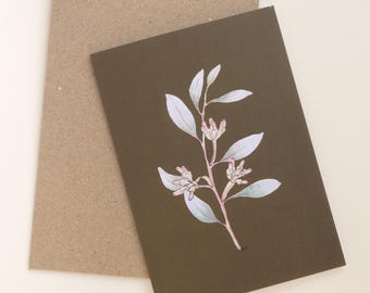 Gum on Olive - Australian Native Any Occasion Greeting Card - Eco Friendly Hand Made Gift - Blank Inside
