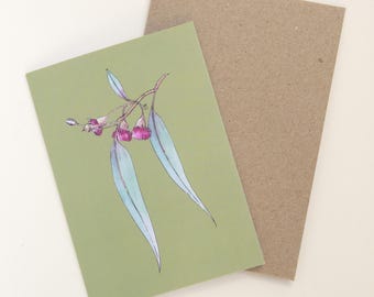 Gum on Sage - Australian Native Any Occasion Greeting Card - Eco Friendly Hand Made Gift - Blank Inside
