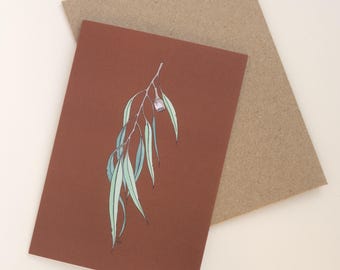 Gum on Rust - Australian Native Any Occasion Greeting Card - Eco Friendly Hand Made Gift - Blank Inside