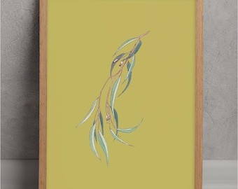 Gum on Chartreuse - Native Australian Printable Wall Art - Hand Painted - Digital Download