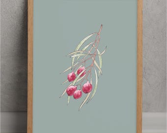 Quandong on Slate - Native Australian Printable Wall Art - Hand Painted - Digital Download