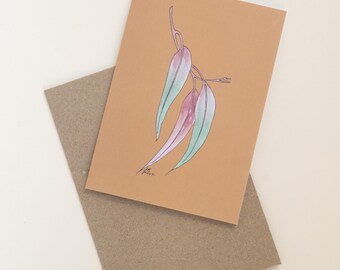 Gum on Peach - Australian Native Any Occasion Greeting Card - Eco Friendly Hand Made Gift - Blank Inside
