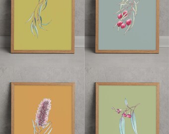 Set of 4 Natives - Australian Printable Wall Art - Hand Painted - Digital Download