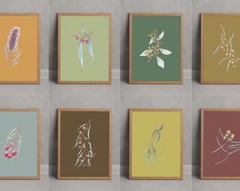 Set of 8 Native Australian Printable Wall Art - Hand Painted - Digital Download