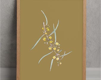 Wattle on Gold - Native Australian Printable Wall Art - Hand Painted - Digital Download