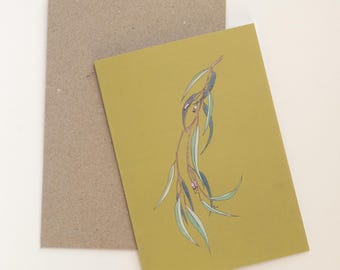 Gum on Chartreuse - Australian Native Any Occasion Greeting Card - Eco Friendly Hand Made Gift - Blank Inside