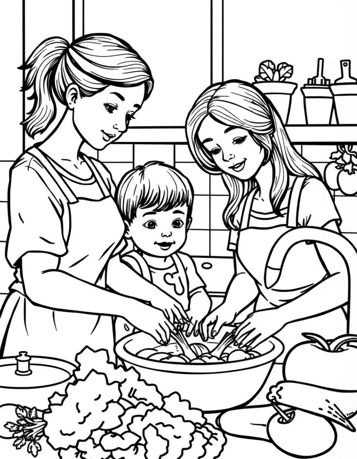 Kids Daily Activities Coloring Pages 6 Printable Pages Children Helping ...