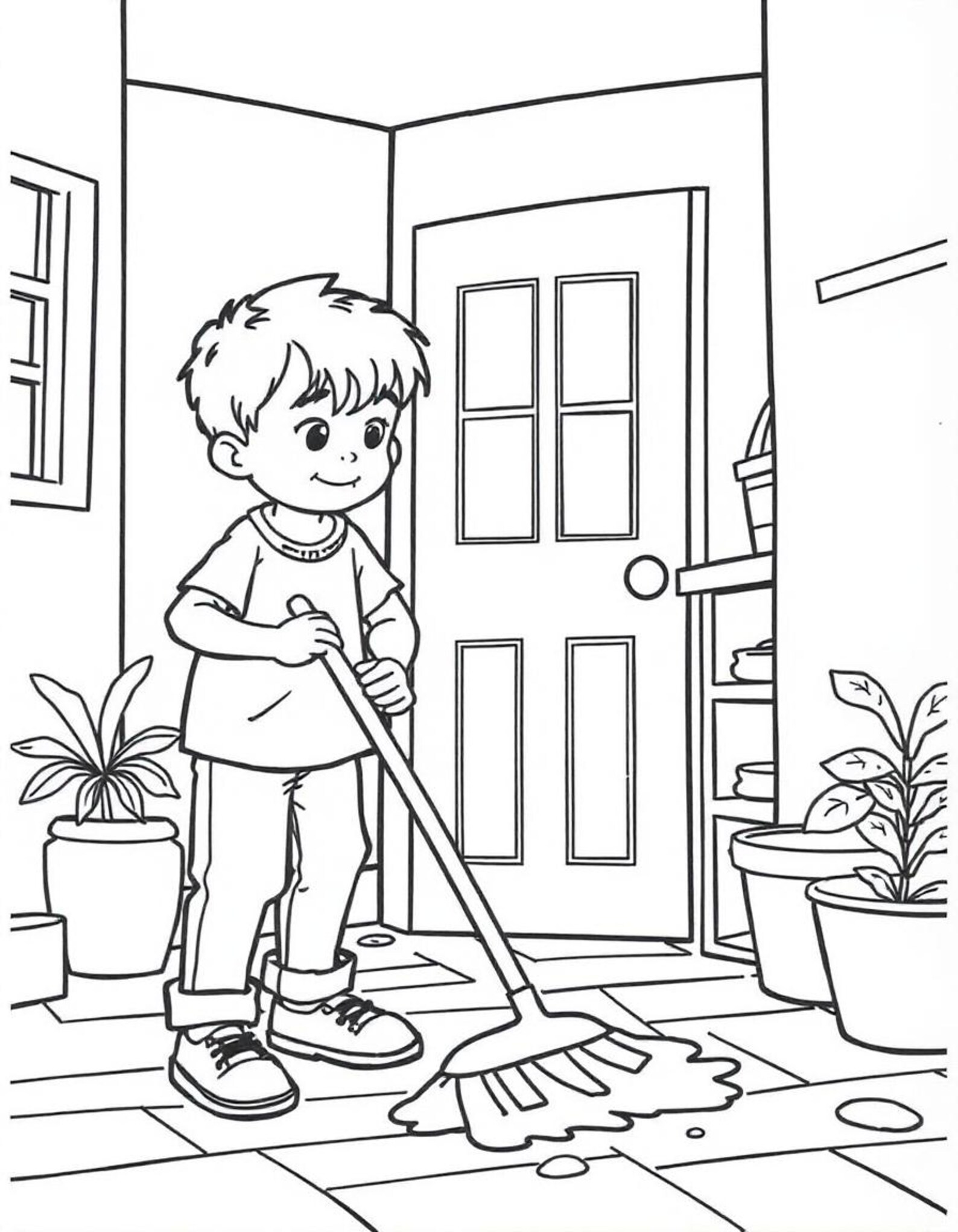 Kids Daily Activities Coloring Pages 6 Printable Pages Children Helping ...