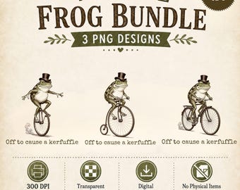 Vintage Frog PNG Bundle, Dapper Top Hat Designs Kerfuffle  (Digital Download)