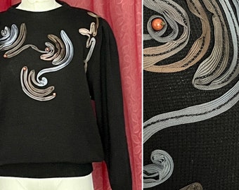 Pull perlé doux, rubans Soutache, Pull Over Top, Made in Italy, vintage