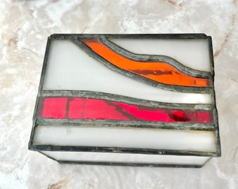 Stained  Glass Trinket Box, Jewelry Box, Abstract Design, Hinged Lid, Artisan Made, Vintage