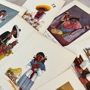 Mexican Stories Art, Individual Color Illustrations, Copyright 1949, Mexico Scenery, Valdio Sera, Home Decor